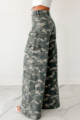 image-Green Camo Cargo Wide Leg Pants
