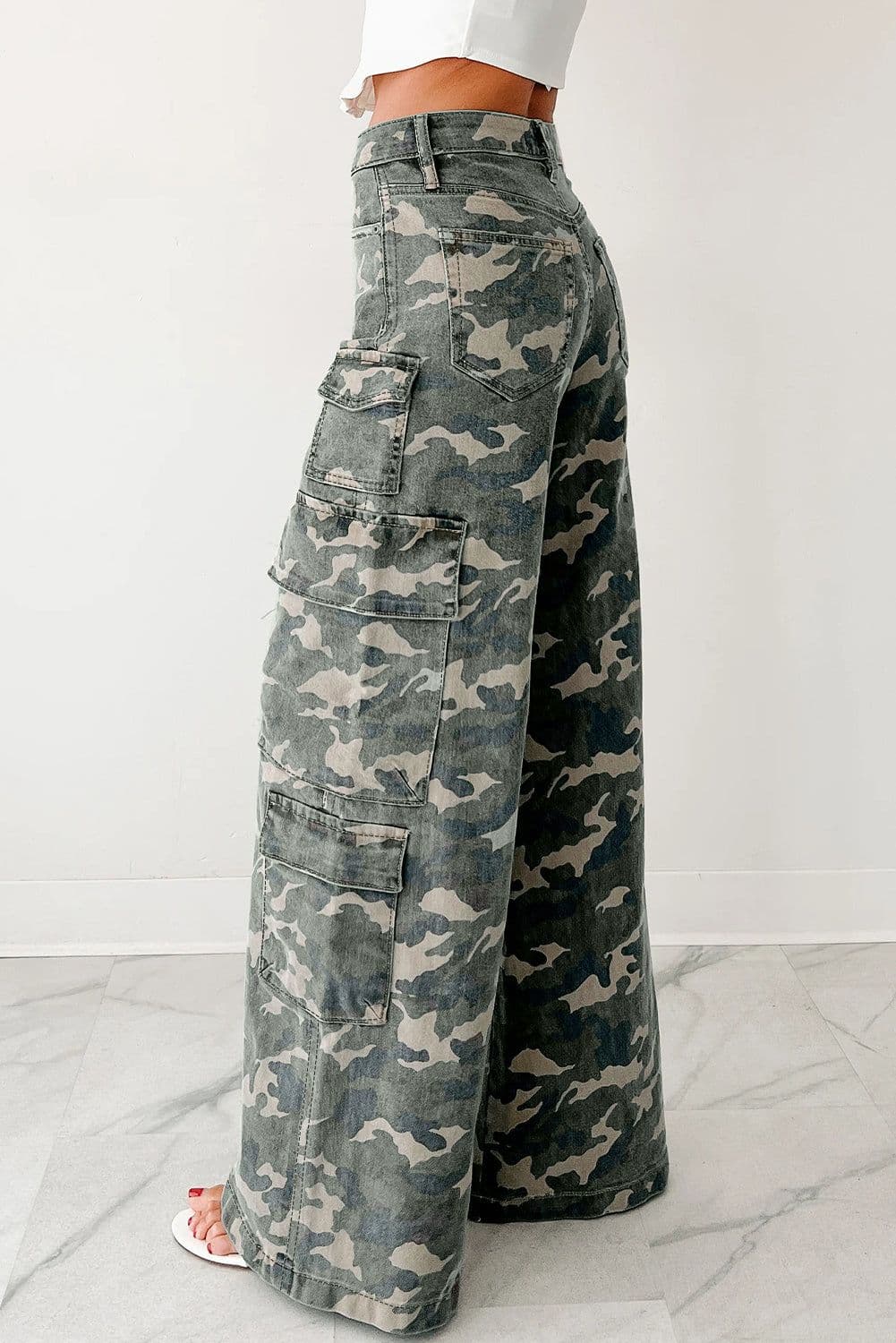 image-Green Camo Cargo Wide Leg Pants