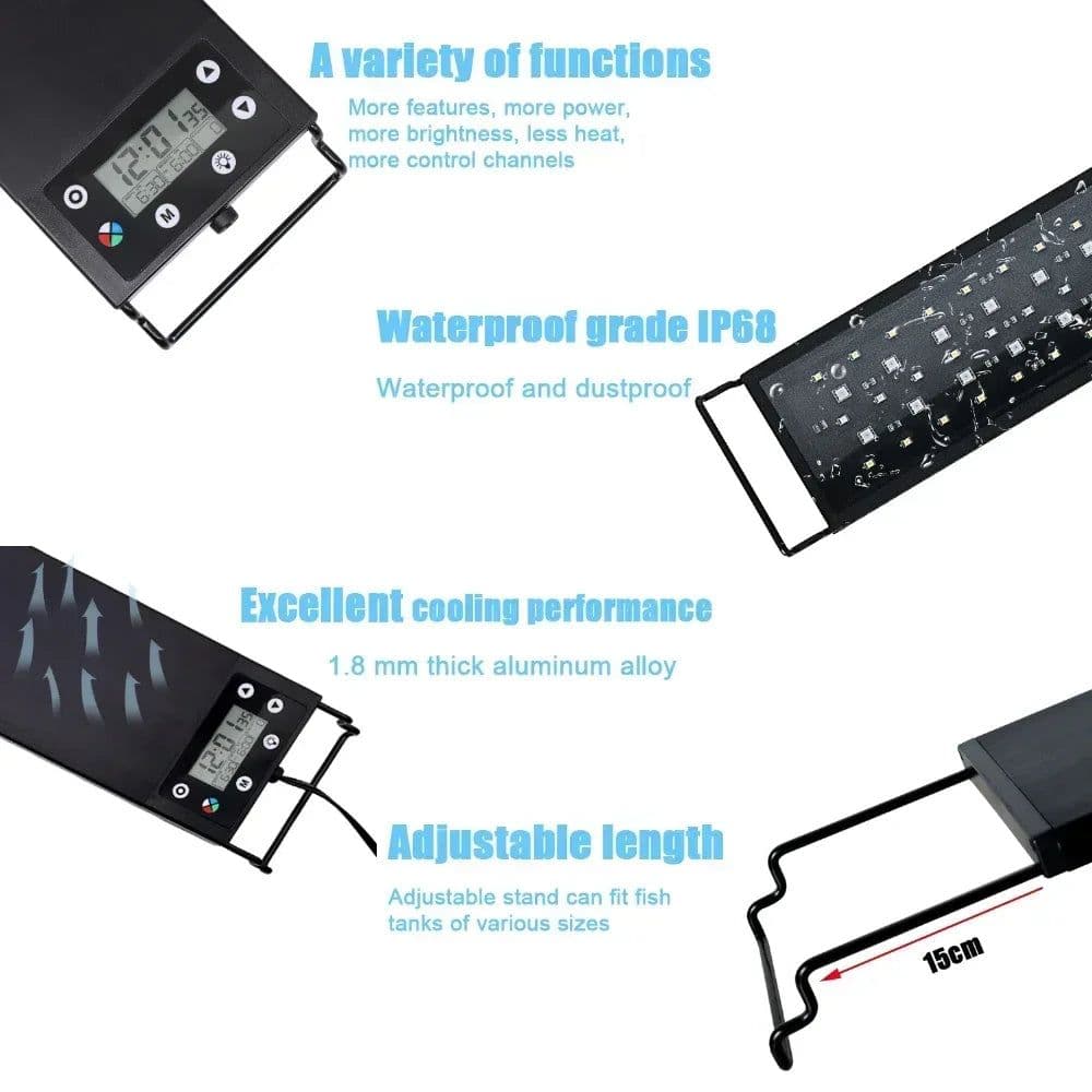 image-120cm Aquarium LED Light with Full Spectrum Dimmer Plant Growth Fish Tank Decoration 24/7 DIY Auto On Off 7 Colors Freshwater