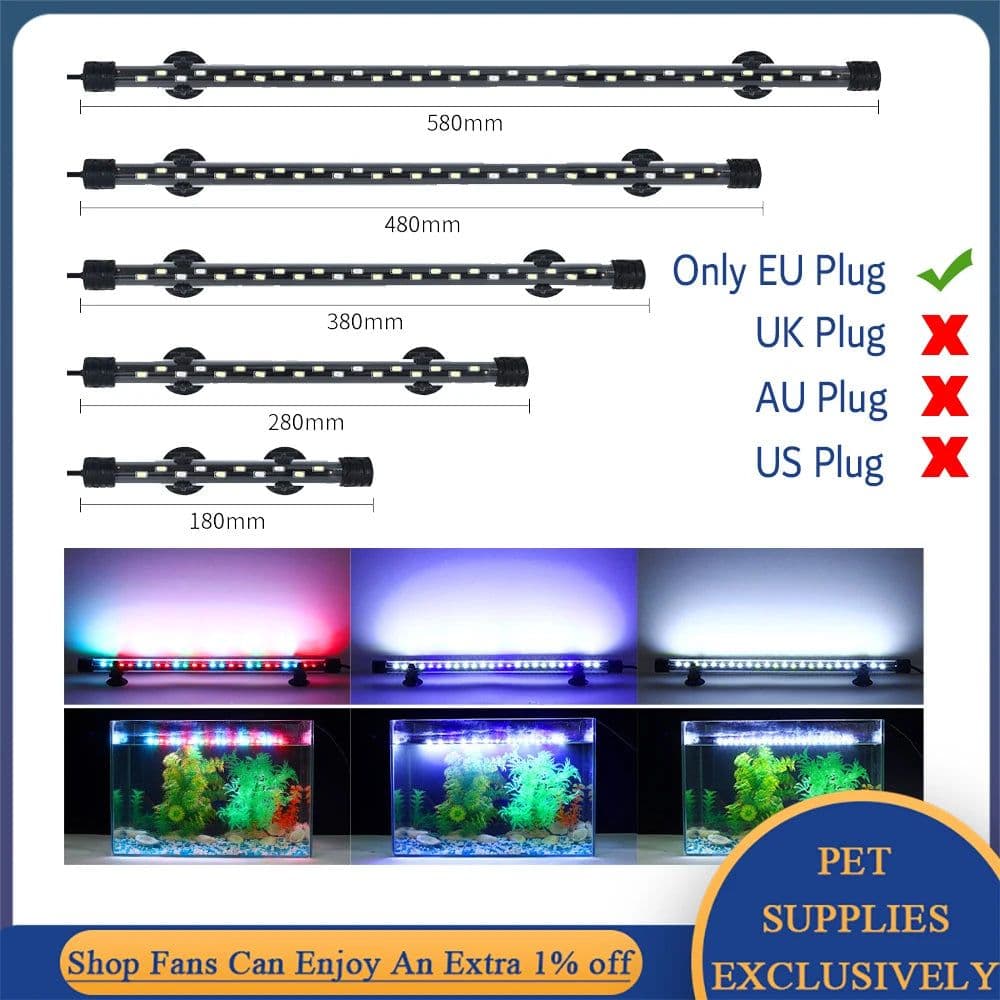 image-EU Plug 90-260V LED Light for Aquarium 4W-12W Waterproof Fish Tank Clip Light Underwater Decor Submersible Lamp Plant Grow Lamp