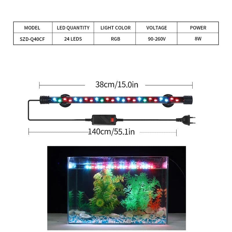 image-EU Plug 90-260V LED Light for Aquarium 4W-12W Waterproof Fish Tank Clip Light Underwater Decor Submersible Lamp Plant Grow Lamp