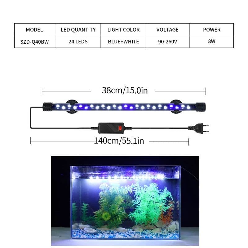 image-EU Plug 90-260V LED Light for Aquarium 4W-12W Waterproof Fish Tank Clip Light Underwater Decor Submersible Lamp Plant Grow Lamp