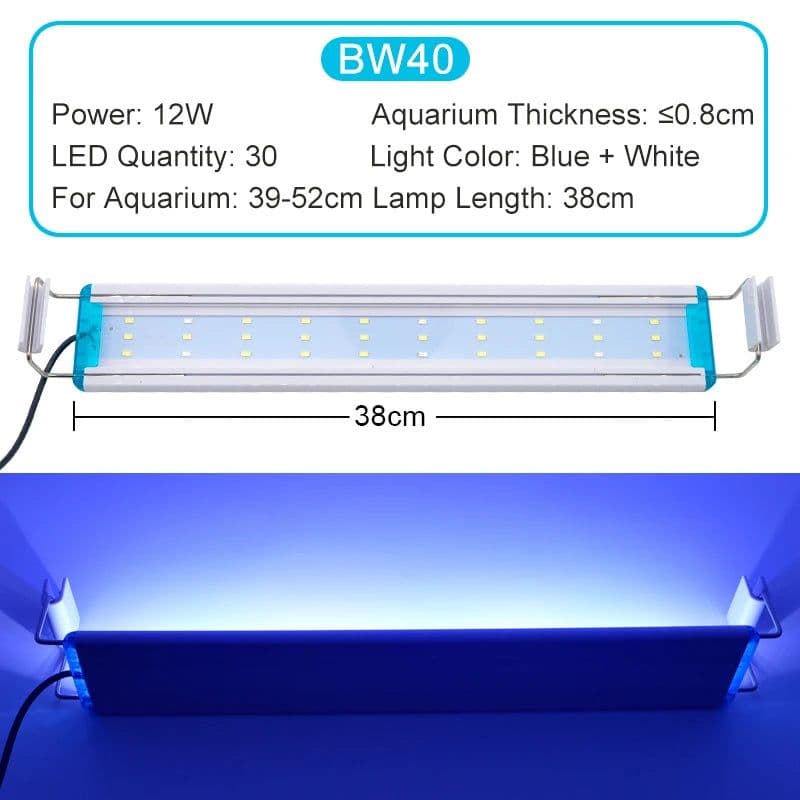 image-Aquarium LED Light Super Slim Fish Tank Aquatic Plant Grow Lighting Waterproof Bright Clip Lamp Blue LED 18-72cm for Plants 220v
