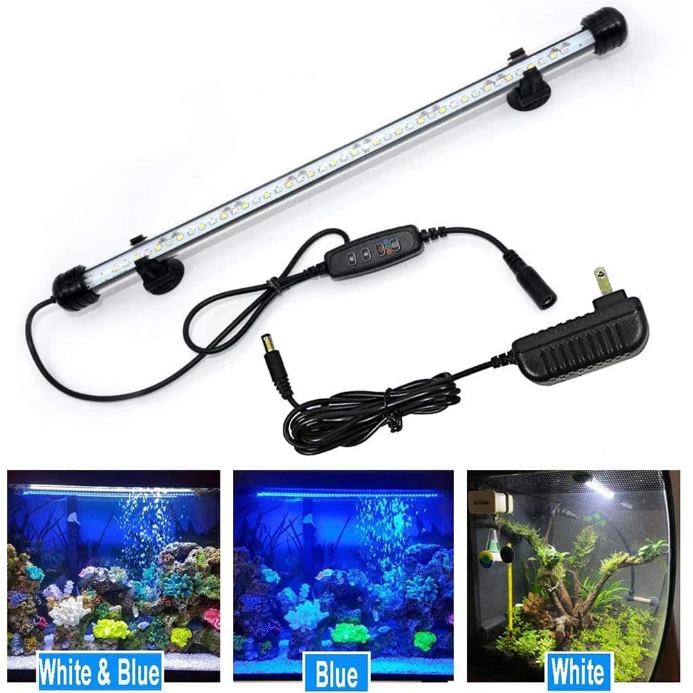 image-Submersible LED Aquarium Light Fish Tank Light with Timer Auto On/Off White & Blue Stick for Fish Tank 3 Light Mode Dimmable D30