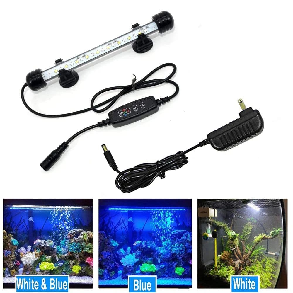 image-Submersible LED Aquarium Light Fish Tank Light with Timer Auto On/Off White & Blue Stick for Fish Tank 3 Light Mode Dimmable D30