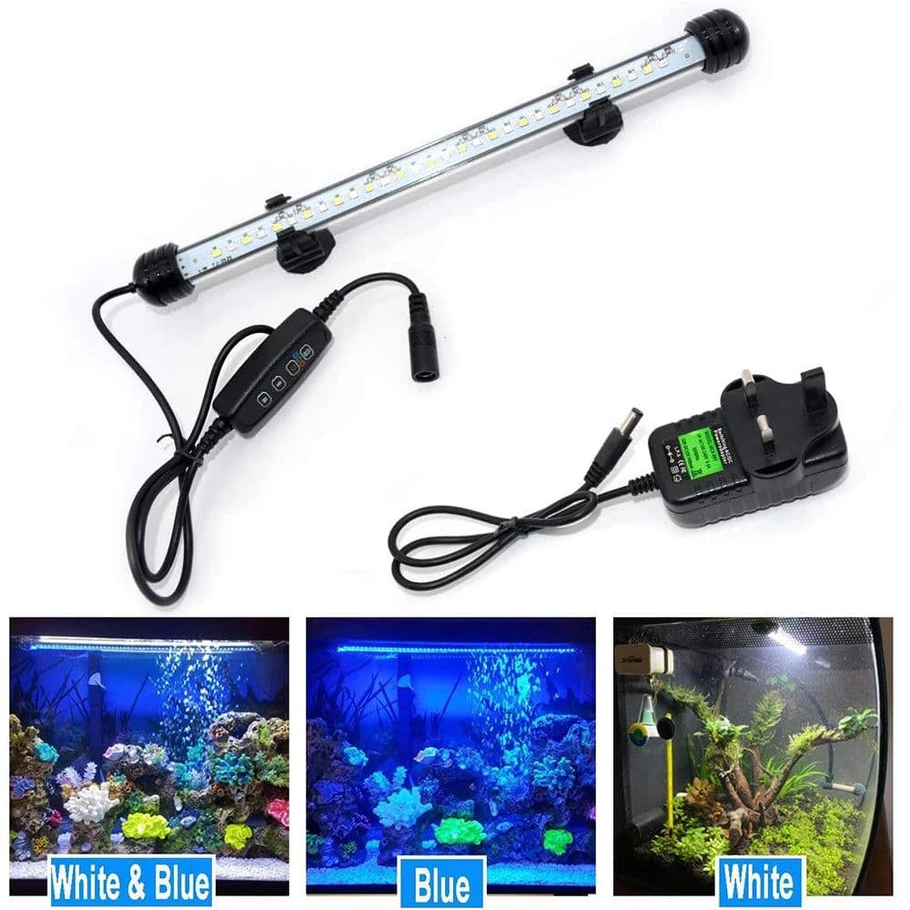 image-Submersible LED Aquarium Light Fish Tank Light with Timer Auto On/Off White & Blue Stick for Fish Tank 3 Light Mode Dimmable D30