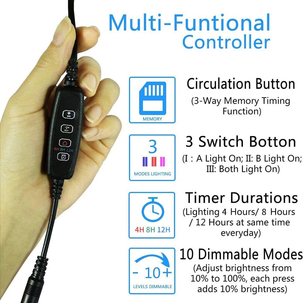 image-Submersible LED Aquarium Light Fish Tank Light with Timer Auto On/Off White & Blue Stick for Fish Tank 3 Light Mode Dimmable D30