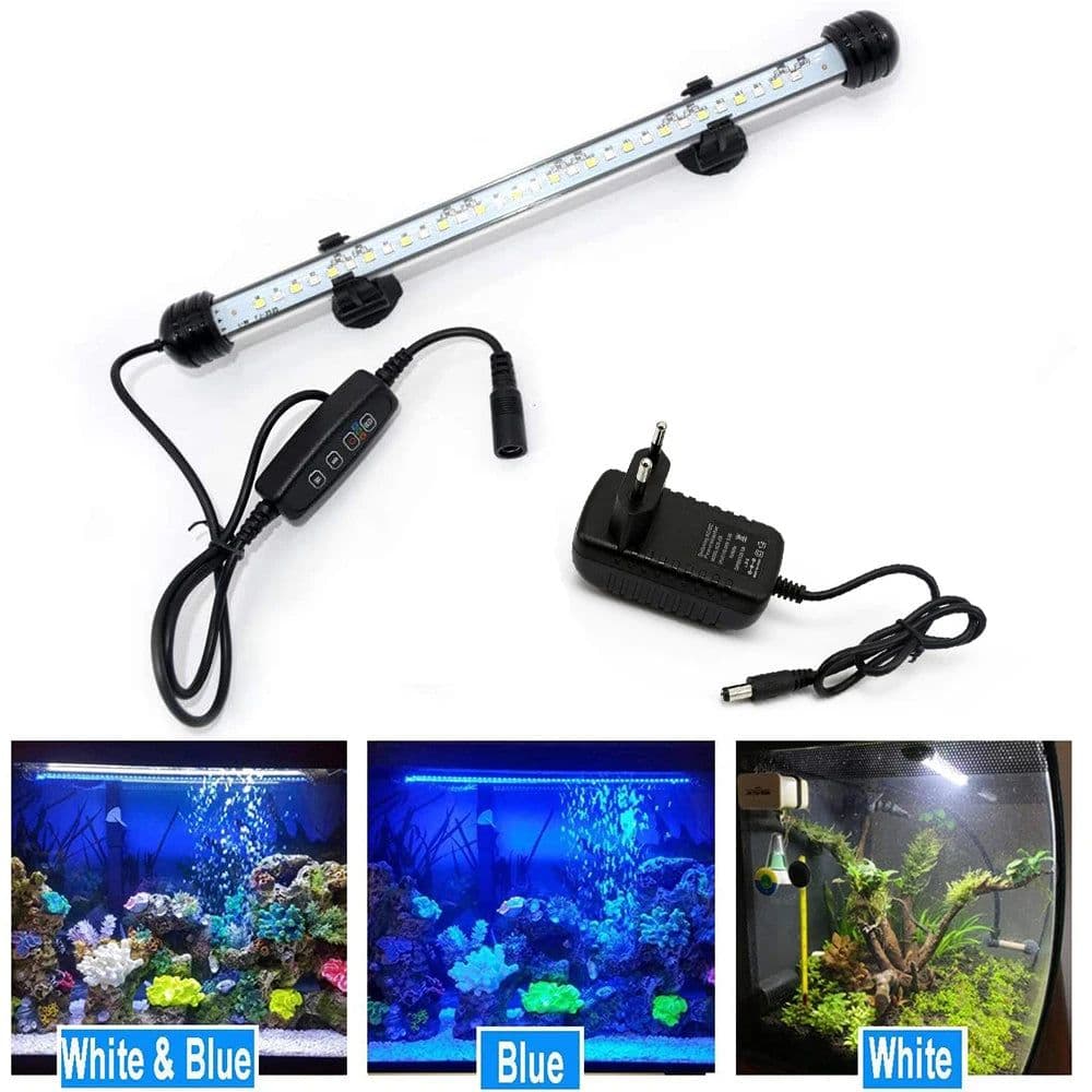 image-Submersible LED Aquarium Light Fish Tank Light with Timer Auto On/Off White & Blue Stick for Fish Tank 3 Light Mode Dimmable D30