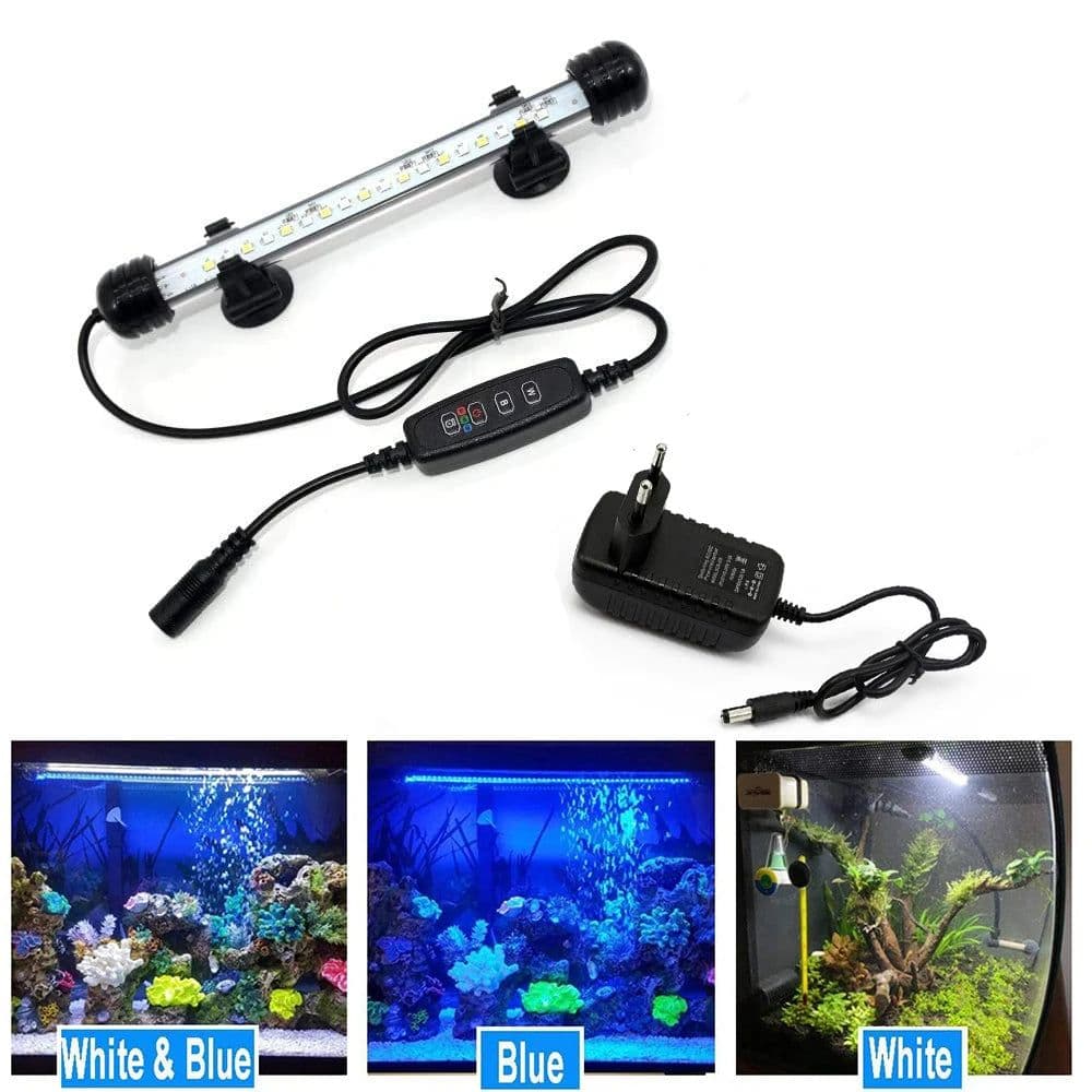 image-Submersible LED Aquarium Light Fish Tank Light with Timer Auto On/Off White & Blue Stick for Fish Tank 3 Light Mode Dimmable D30