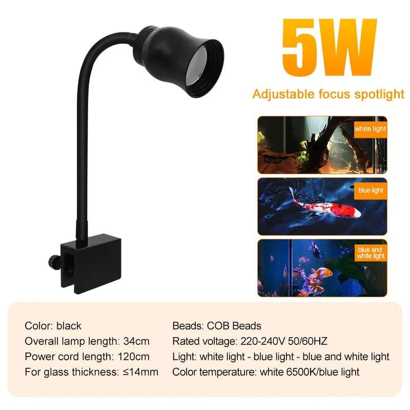 image-Aquarium Led Light Fish Tank Decoration Adjustable Focus Spotlight Plants Grow Lamp Turtle Reptiles Accessories 5w 7w 9w 12w 15w