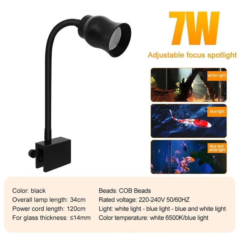 image-Aquarium Led Light Fish Tank Decoration Adjustable Focus Spotlight Plants Grow Lamp Turtle Reptiles Accessories 5w 7w 9w 12w 15w