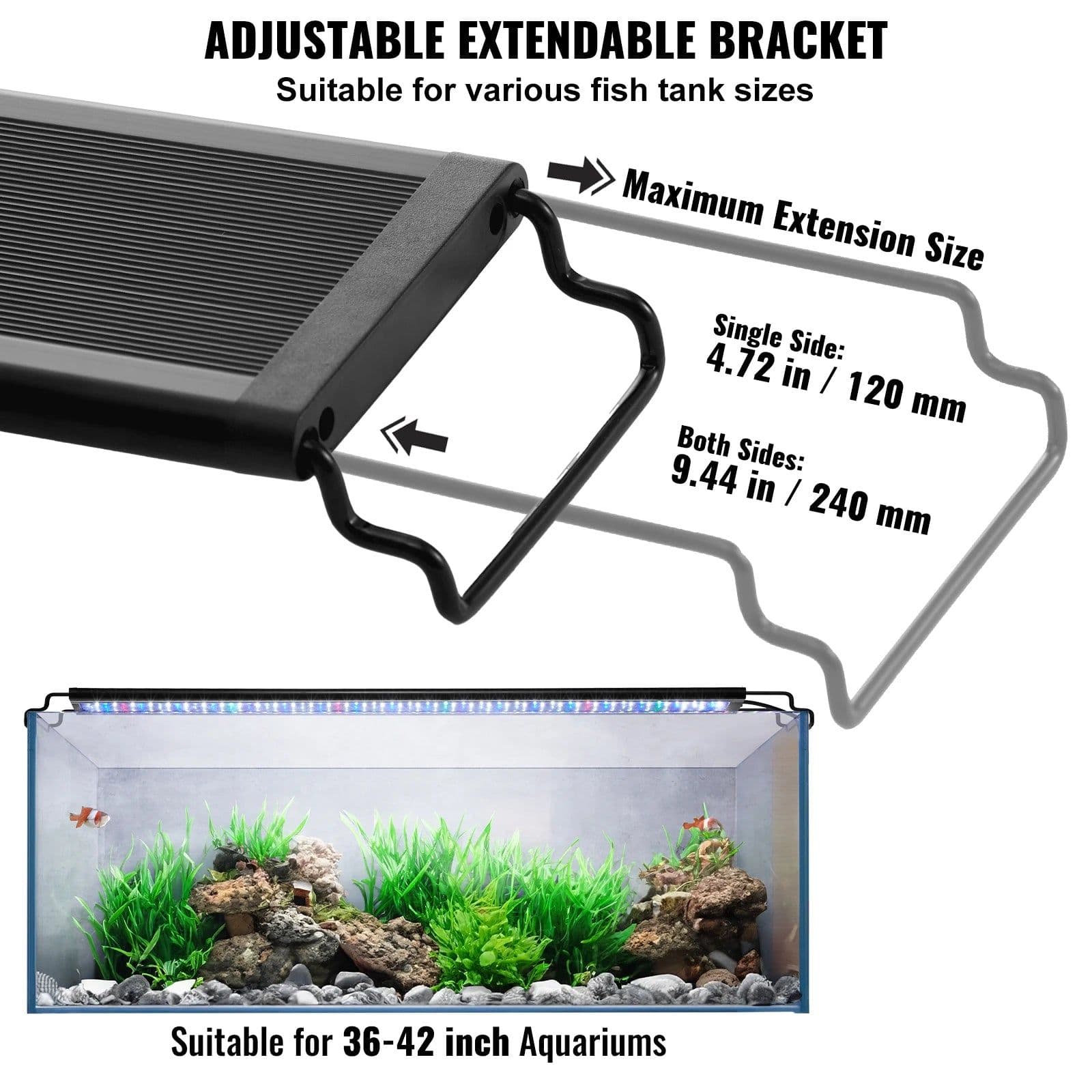 image-VEVOR Aquarium Light Full Spectrum Fish Tank Light with Natural Mode Adjustable Timer & 5-Level Brightness Extendable Brackets
