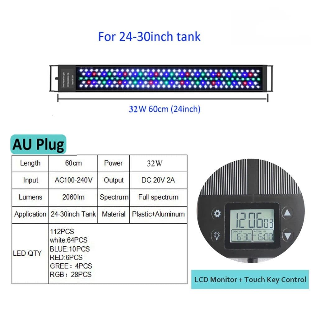 image-New Mould 60/75/90/120cm Fish Tank aquaculture Aquarium LED Light Programmable LED Aquarium light With Bracket with timer