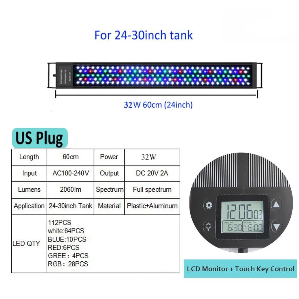 image-New Mould 60/75/90/120cm Fish Tank aquaculture Aquarium LED Light Programmable LED Aquarium light With Bracket with timer
