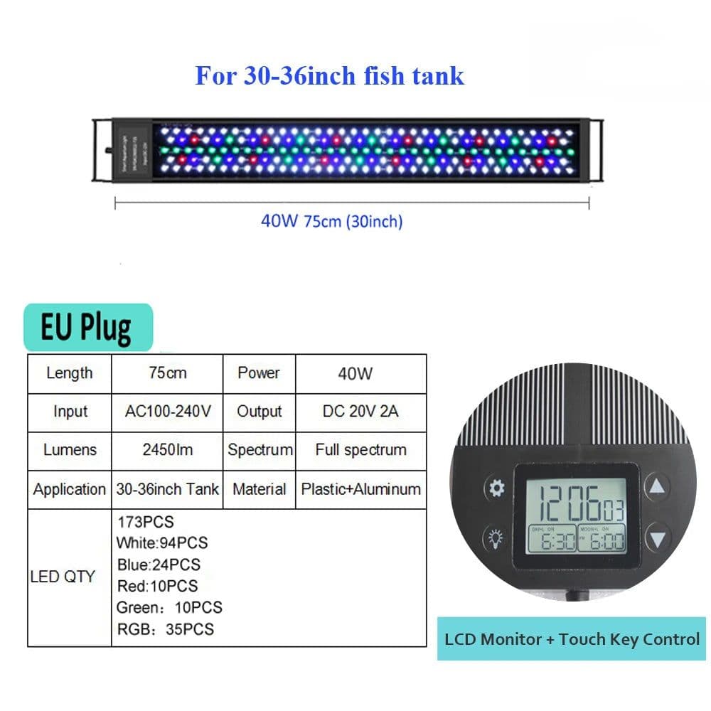 image-New Mould 60/75/90/120cm Fish Tank aquaculture Aquarium LED Light Programmable LED Aquarium light With Bracket with timer