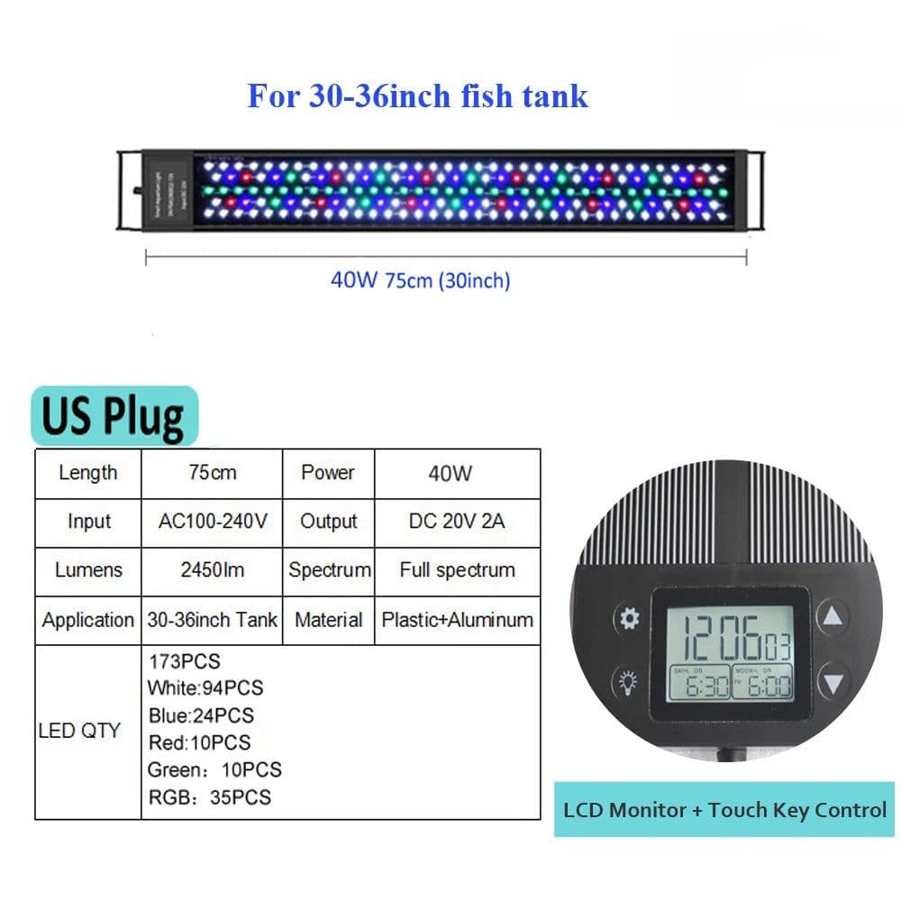 image-New Mould 60/75/90/120cm Fish Tank aquaculture Aquarium LED Light Programmable LED Aquarium light With Bracket with timer