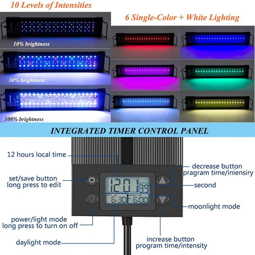 image-New Mould 60/75/90/120cm Fish Tank aquaculture Aquarium LED Light Programmable LED Aquarium light With Bracket with timer