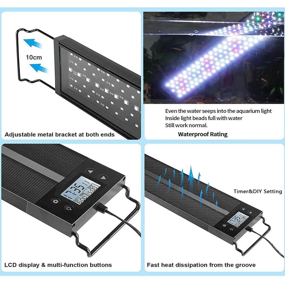 image-New Mould 60/75/90/120cm Fish Tank aquaculture Aquarium LED Light Programmable LED Aquarium light With Bracket with timer