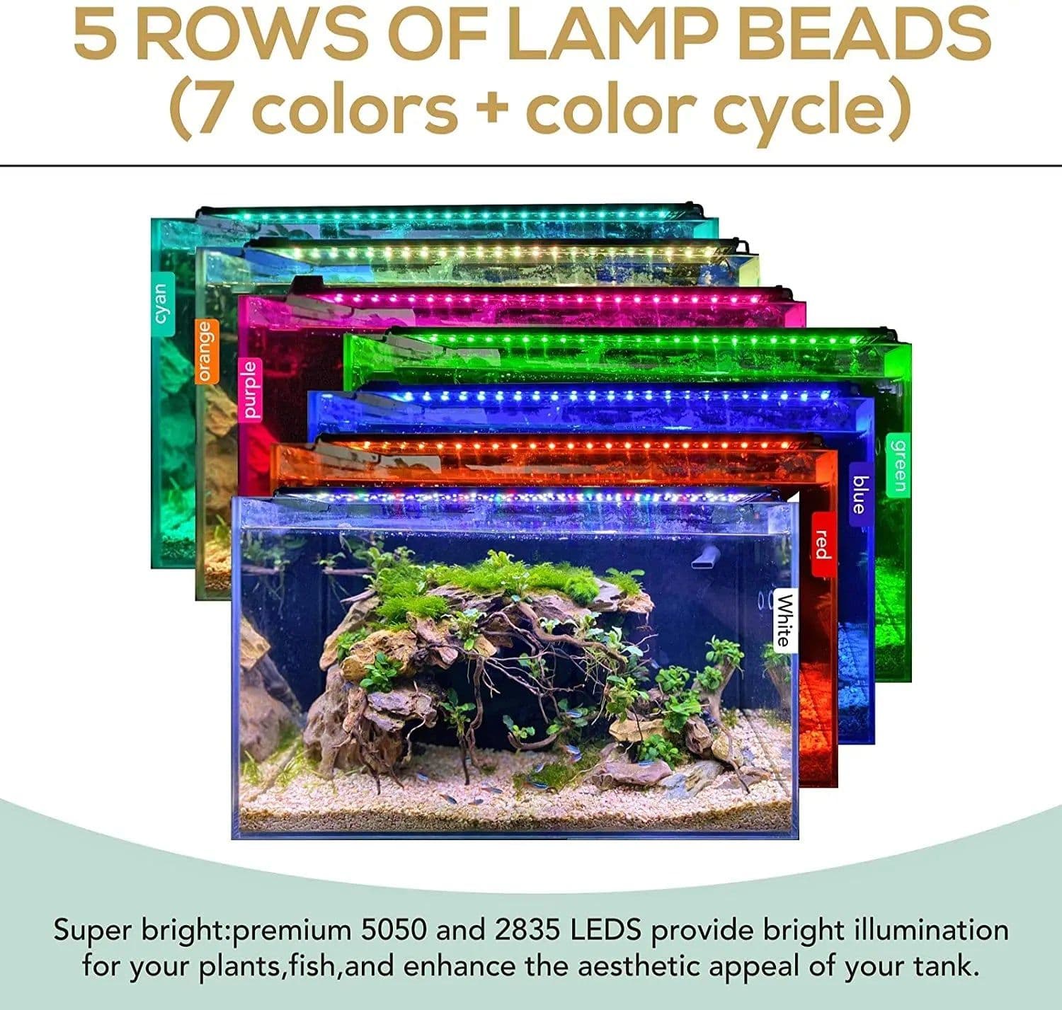 image-Fullgain 24/7 Aquarium LED Light Full Spectrum Adjustable Plant Grow Lamps WRGB Fish Tank Waterproof Lightings Accessories