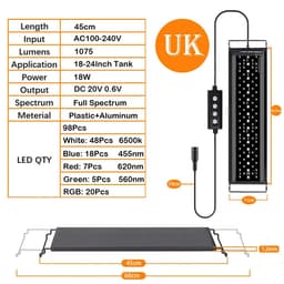image-Fullgain 24/7 Aquarium LED Light Full Spectrum Adjustable Plant Grow Lamps WRGB Fish Tank Waterproof Lightings Accessories