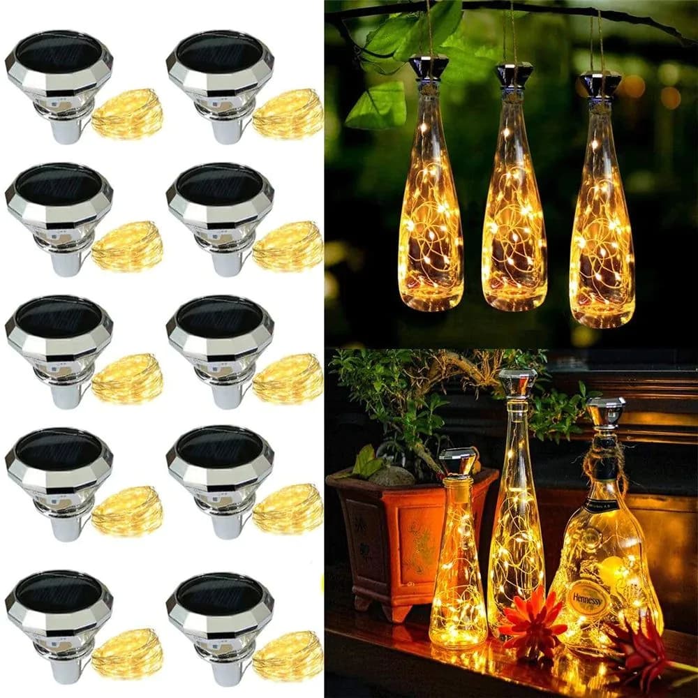 image-Updated Solar Wine Bottle Lights 2M 20 LED Copper Wire Fairy Garland String Lights for Xmas Wedding Party Decor 4/8/10 Pack