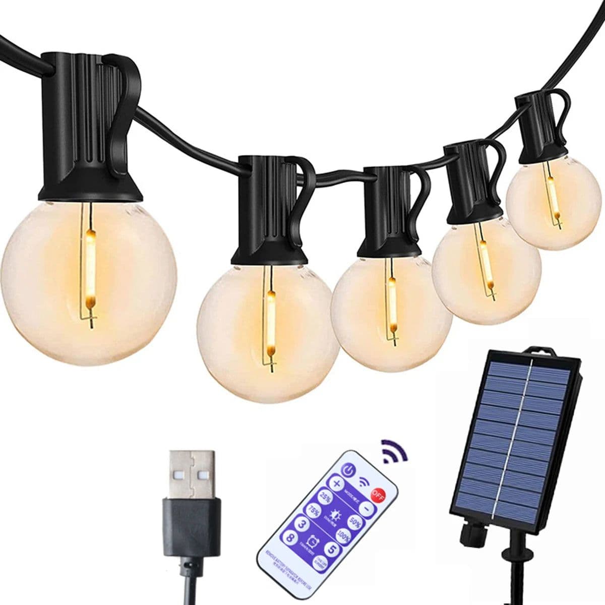 image-G40 String Lights Solar Festoon LED Patio Lamps Solar String Outdoor For Camping Garden Party Wedding Terrace Decoration