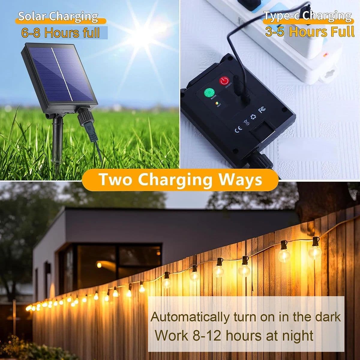 image-G40 String Lights Solar Festoon LED Patio Lamps Solar String Outdoor For Camping Garden Party Wedding Terrace Decoration