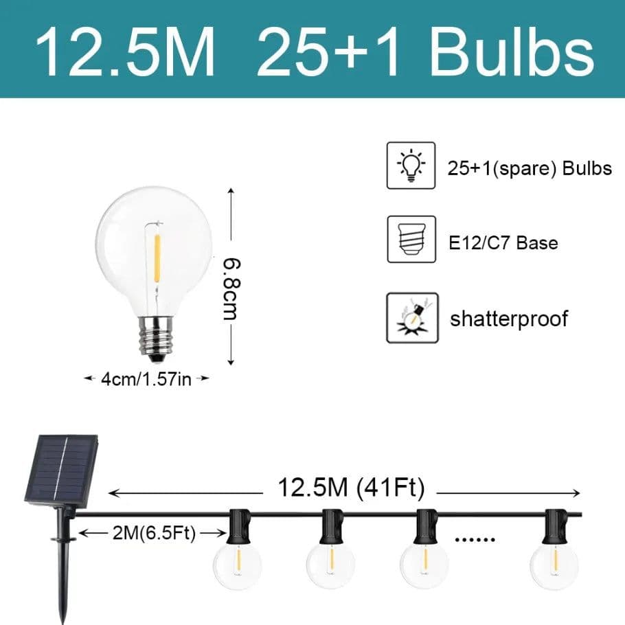 image-G40 String Lights Solar Festoon LED Patio Lamps Solar String Outdoor For Camping Garden Party Wedding Terrace Decoration
