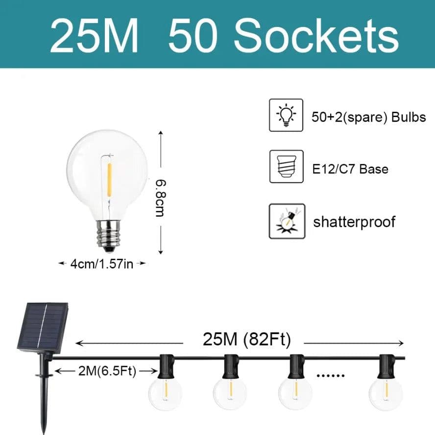 image-G40 String Lights Solar Festoon LED Patio Lamps Solar String Outdoor For Camping Garden Party Wedding Terrace Decoration
