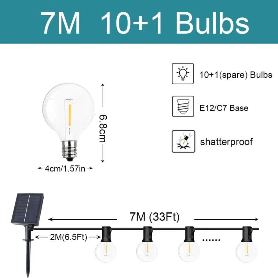 image-G40 String Lights Solar Festoon LED Patio Lamps Solar String Outdoor For Camping Garden Party Wedding Terrace Decoration