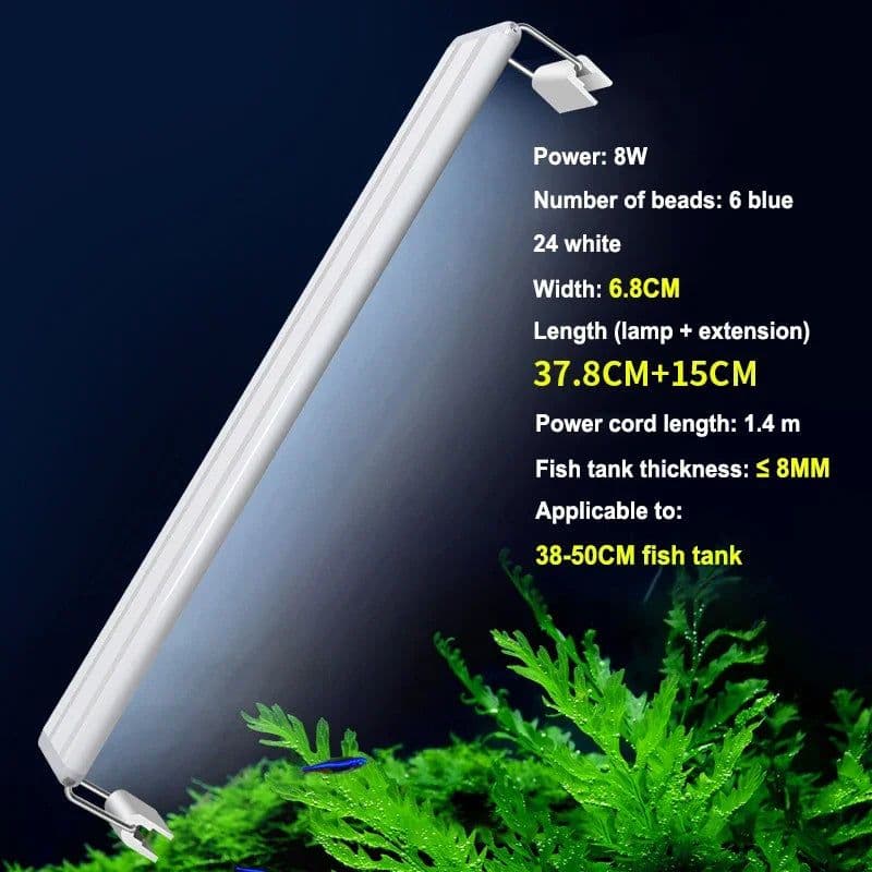 image-Ultra-thin LED Aquarium Lighting RGB Aquatic Plant Light Retractable Waterproof Clip for Fish Tank110v 220v Blue and White Light