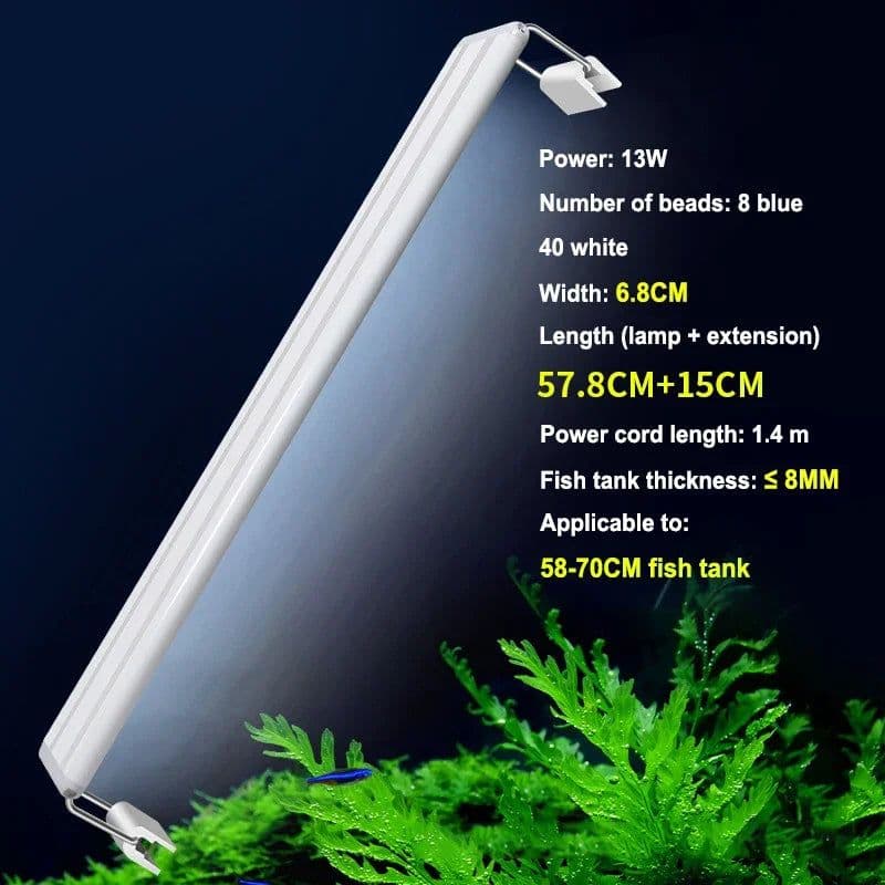 image-Ultra-thin LED Aquarium Lighting RGB Aquatic Plant Light Retractable Waterproof Clip for Fish Tank110v 220v Blue and White Light