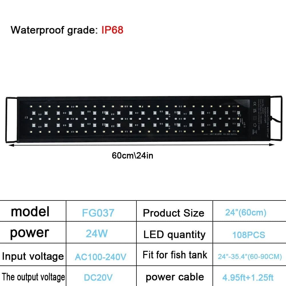 image-Fish Tank 24/7 Full Spectrum Lighting LED Light Aquarium Decoration Aquatic Plant Growth Lamp Waterproof 100V-240V 30-60cm