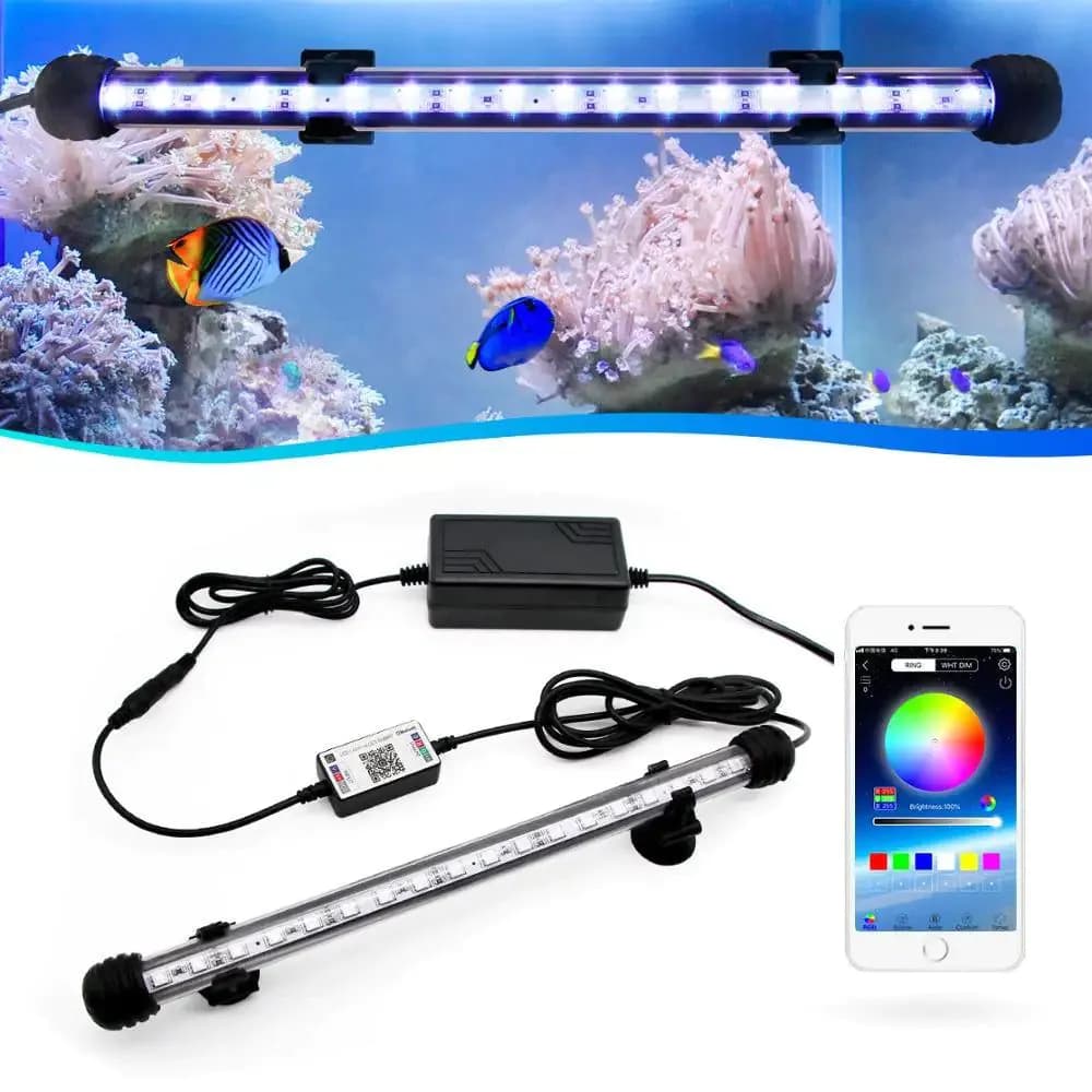 image-Zhongji 19CM-59CM Aquarium LED Lighting Bluetooth APP Remote Control RGB Waterproof Fish Tank Lights Lamp For Aquarium Plants