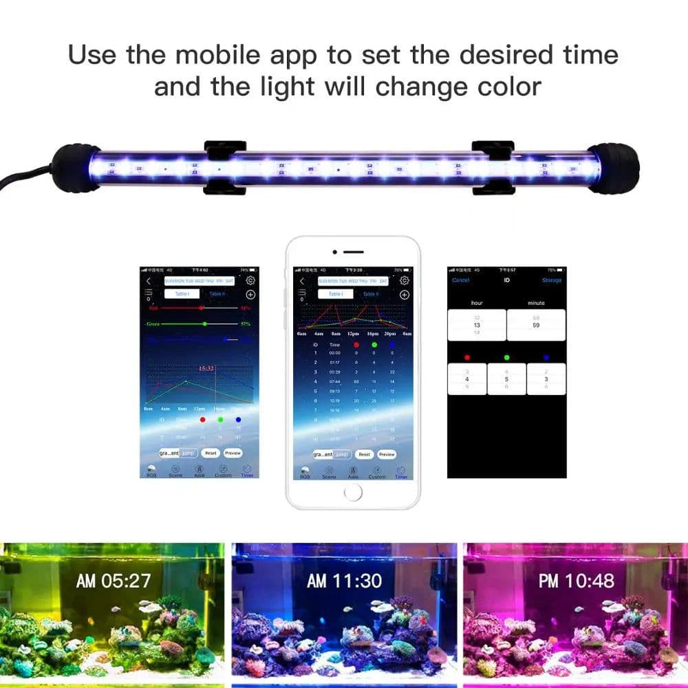 image-Zhongji 19CM-59CM Aquarium LED Lighting Bluetooth APP Remote Control RGB Waterproof Fish Tank Lights Lamp For Aquarium Plants
