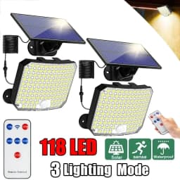 image-118LED Outdoor Solar Light 3 Mode Street lamp with Motion Sensor Remote Control IP65 Waterproof Patio Garage Backyard Wall Light
