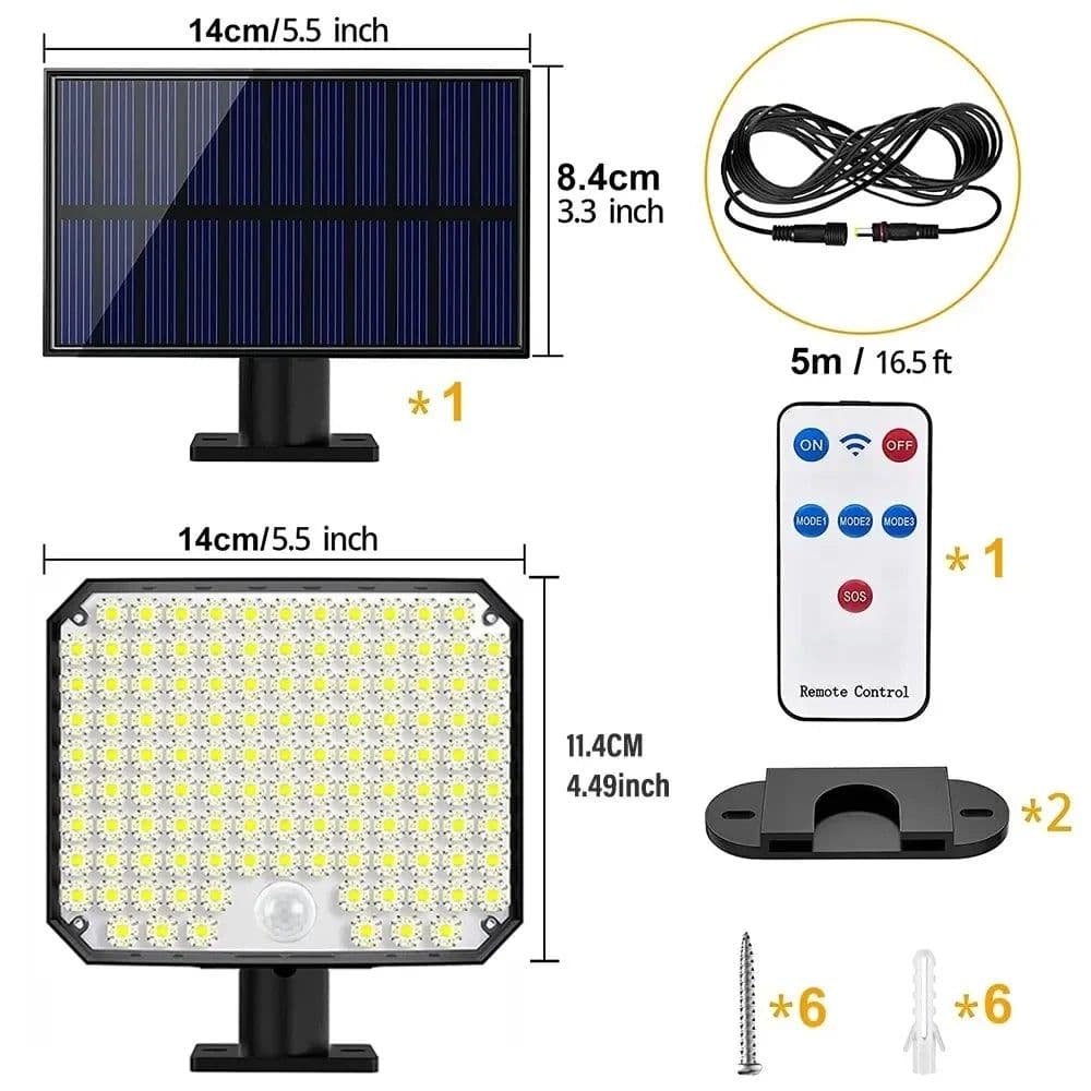 image-118LED Outdoor Solar Light 3 Mode Street lamp with Motion Sensor Remote Control IP65 Waterproof Patio Garage Backyard Wall Light