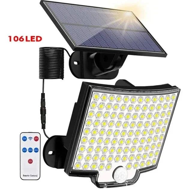 image-118LED Outdoor Solar Light 3 Mode Street lamp with Motion Sensor Remote Control IP65 Waterproof Patio Garage Backyard Wall Light