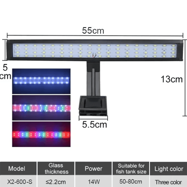 image-Fish Tank Plants Light LED Aquarium Lights Grow Clip Lamp Aquatic Coral Aquariums Fishbowl Lighting 3 Color Switch 220V 10-55cm