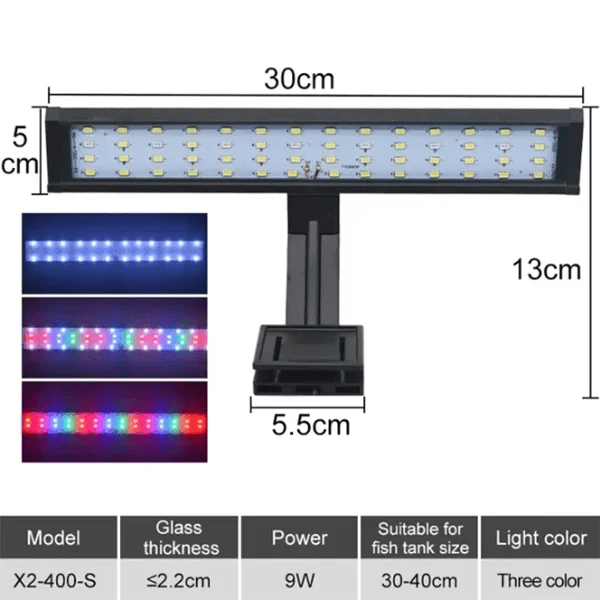 image-Fish Tank Plants Light LED Aquarium Lights Grow Clip Lamp Aquatic Coral Aquariums Fishbowl Lighting 3 Color Switch 220V 10-55cm