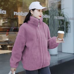 image-Double Faced Fleece Warm High Neck Sweater Women Cardigan