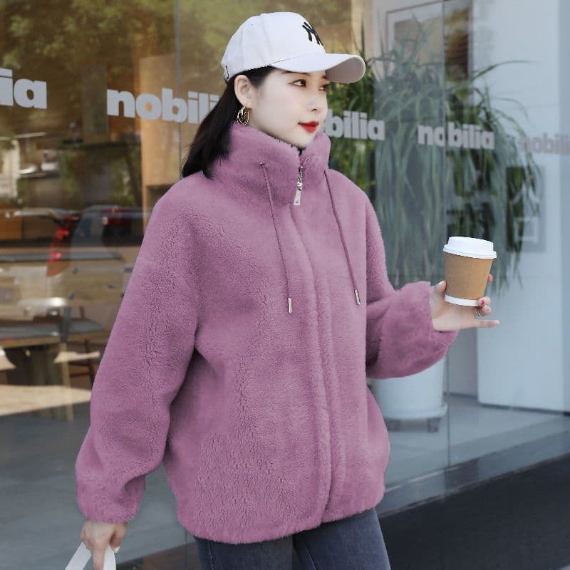 image-Double Faced Fleece Warm High Neck Sweater Women Cardigan
