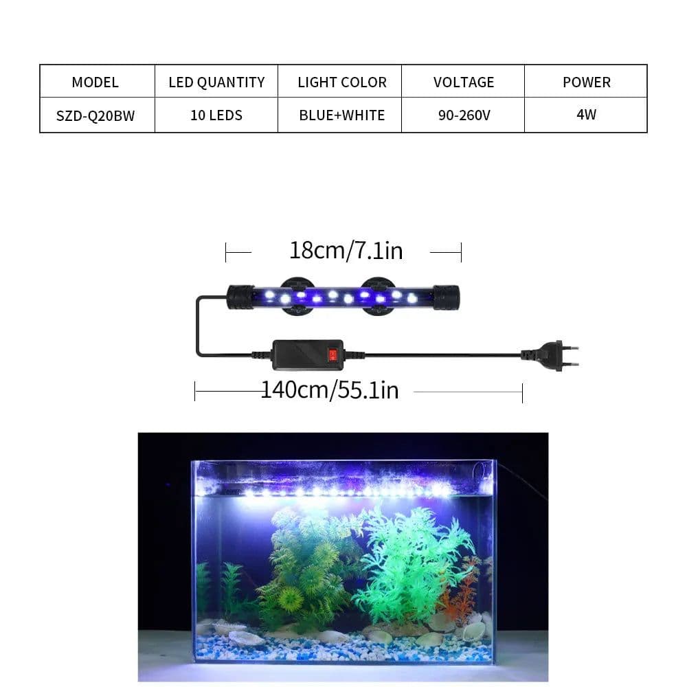 image-Aquarium Light LED Plant Grow Lamp Waterproof Fish Tank Light 18-58CM Underwater Aquariums Decor Lighting 90-260V 5730chip
