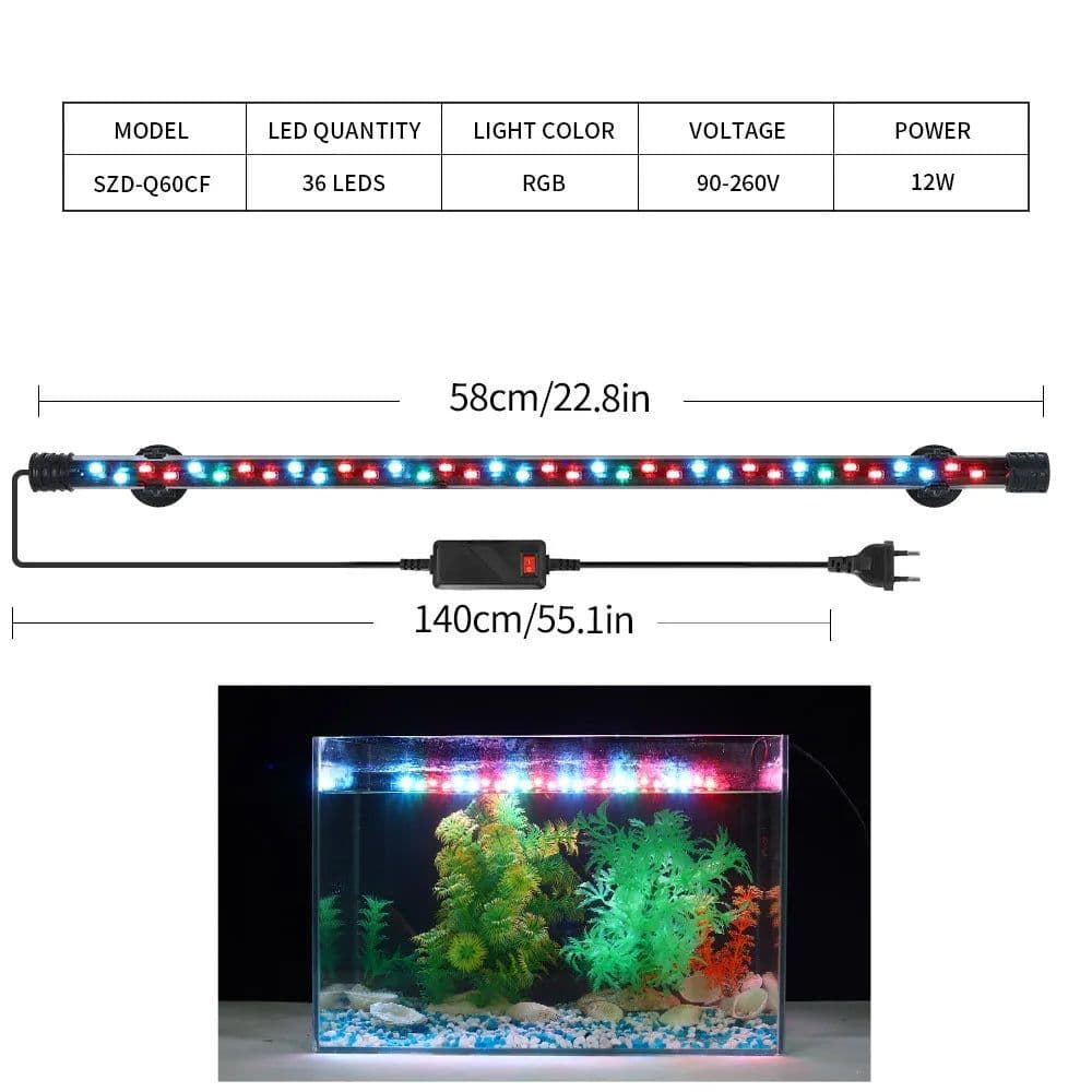 image-Aquarium Light LED Plant Grow Lamp Waterproof Fish Tank Light 18-58CM Underwater Aquariums Decor Lighting 90-260V 5730chip
