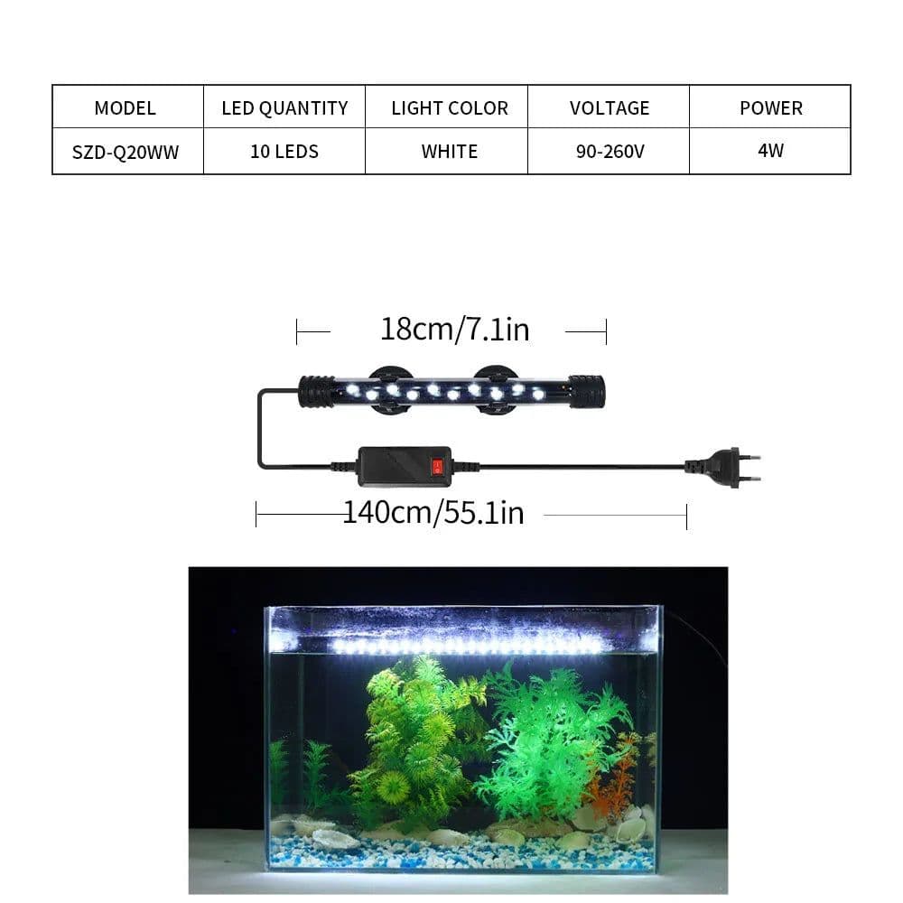 image-Aquarium Light LED Plant Grow Lamp Waterproof Fish Tank Light 18-58CM Underwater Aquariums Decor Lighting 90-260V 5730chip
