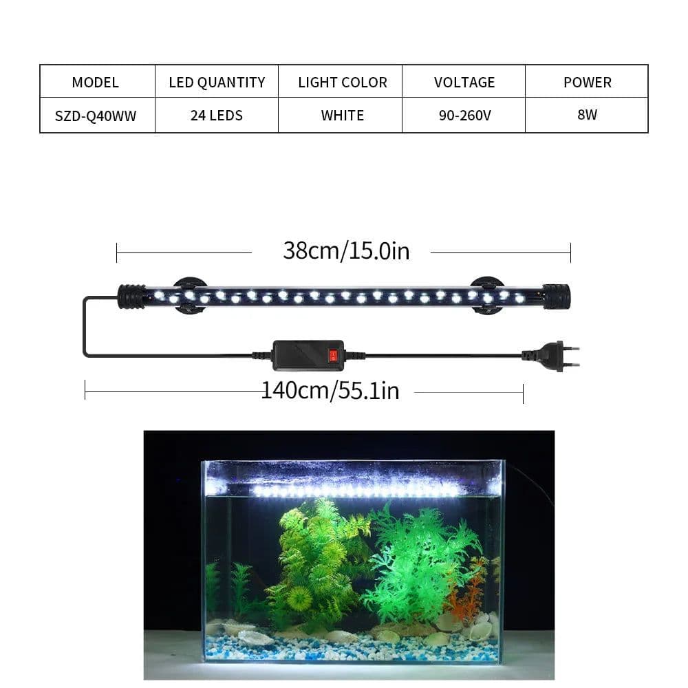 image-Aquarium Light LED Plant Grow Lamp Waterproof Fish Tank Light 18-58CM Underwater Aquariums Decor Lighting 90-260V 5730chip