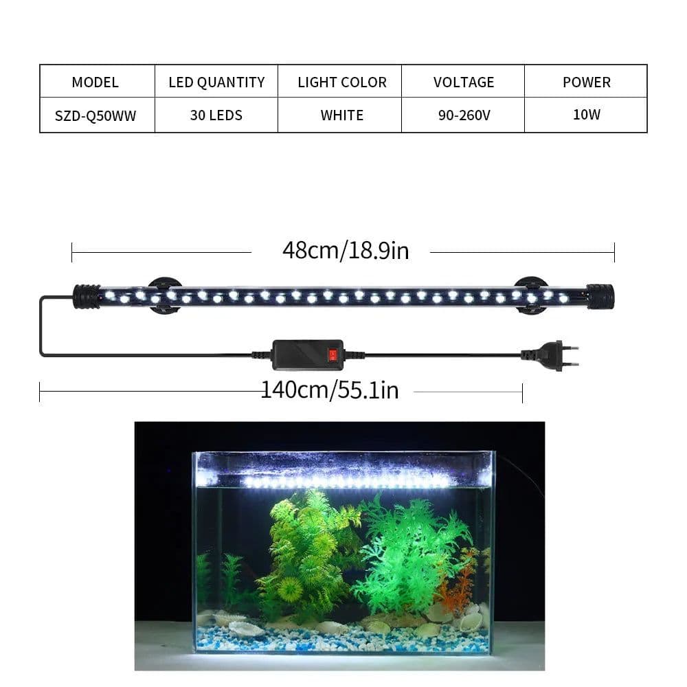 image-Aquarium Light LED Plant Grow Lamp Waterproof Fish Tank Light 18-58CM Underwater Aquariums Decor Lighting 90-260V 5730chip