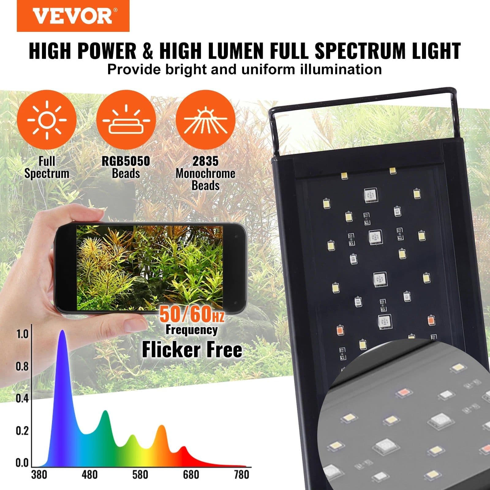 image-VEVOR Aquarium Light with LCD Monitor 14W Full Spectrum Fish Tank Light with 24/7 Natural Mode Adjustable Brightness 12"-18"Tank
