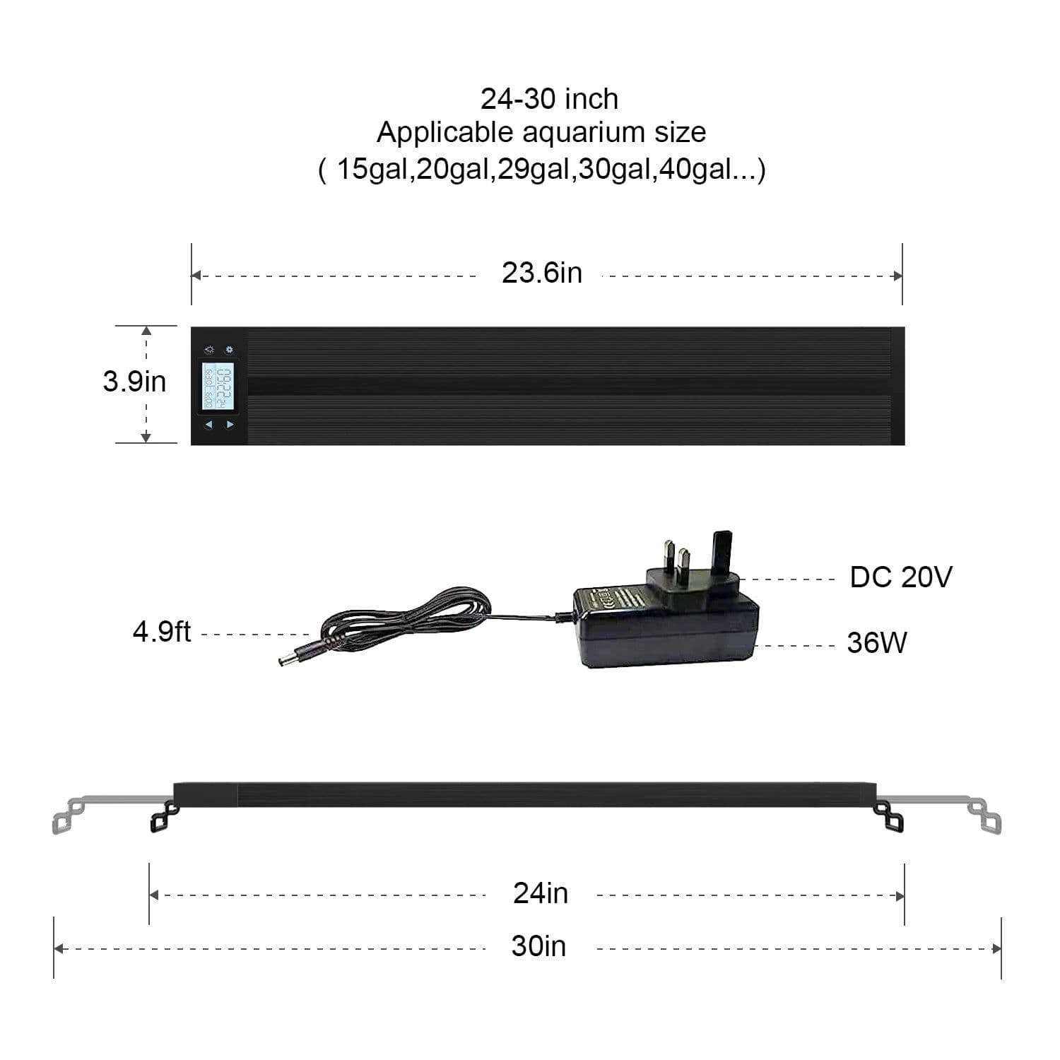 image-Fish tank accessories Aquarium light programmable LED 7color aquarium light 18w 24w 36w 30-60cm lighting fish light direct sales