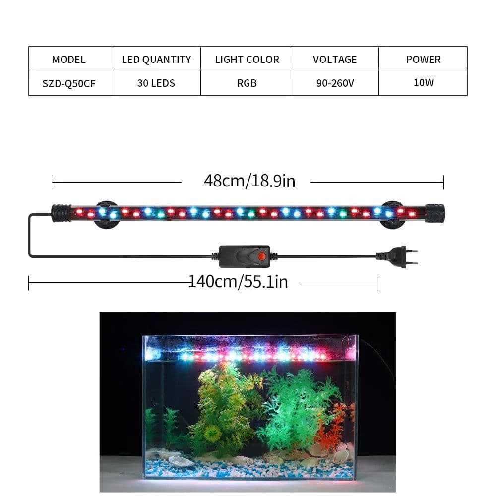 image-Aquarium Light LED Plant Grow Lamp Waterproof Fish Tank Light 18-58CM Underwater Aquariums Decor Lighting 90-260V 5730chip